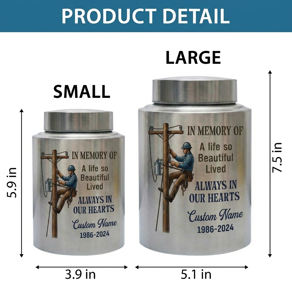 Personalized Lineman Electrician UV Printed Stainless Steel Funeral Urn for Dad Husband Adult Human Ashes Large Custom Decorative Memorial Keepsake Urn, Memorial Gift, In Loving Memory - Image 6