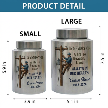 Personalized Lineman Electrician UV Printed Stainless Steel Funeral Urn for Dad Husband Adult Human Ashes Large Custom Decorative Memorial Keepsake Urn, Memorial Gift, In Loving Memory - Image 6