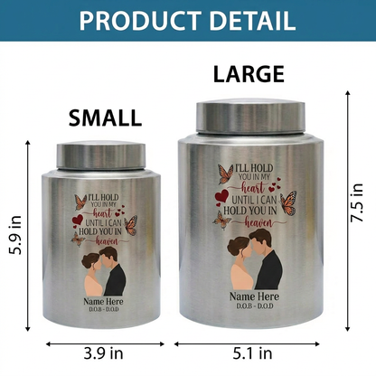 Personalized Couple In Heaven Butterfly Heart Stainless Steel Urn Loss Of Husband Widow Sympathy Bereavement Adult Ashes 2 Sizes Memorial Keepsake Urn, Memorial Gift, In Loving Memory - Image 6