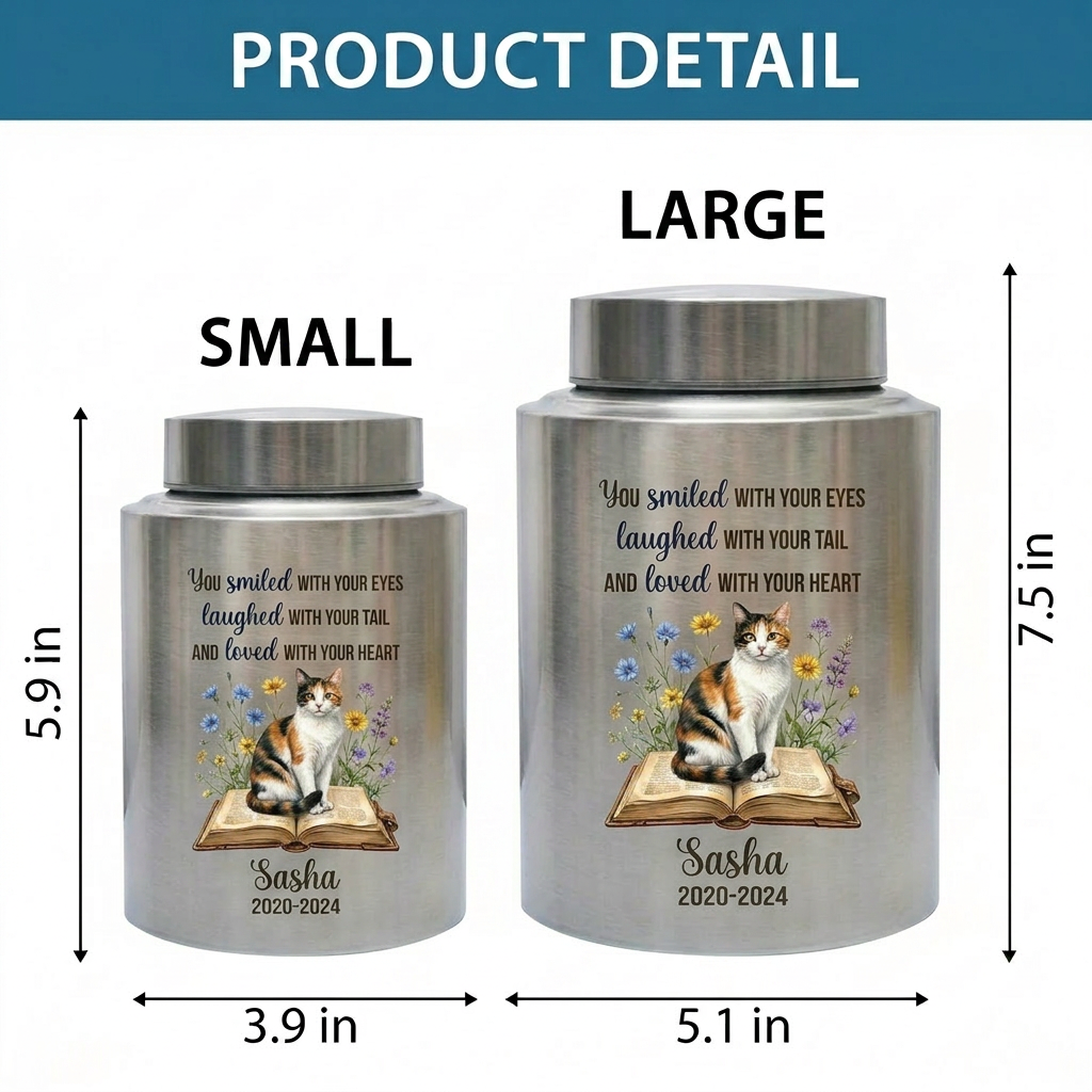 Personalized Pet Dog Cat Loss Stainless Steel Decorative Urn for Ashes Smiled With Your Eyes Quote Large Small Bereavement Memorial Keepsake Urn, Memorial Gift, In Loving Memory - Image 6