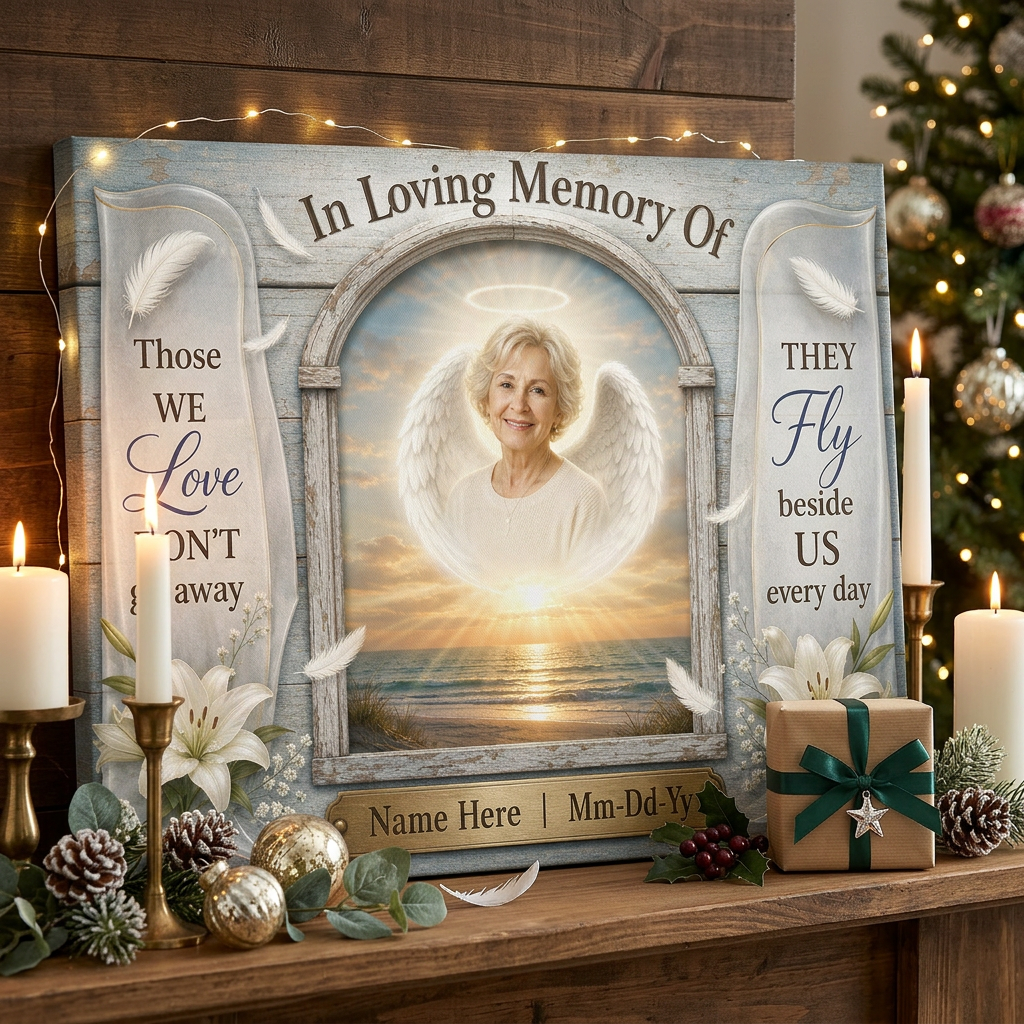 Personalized In Memory Angel Wings Memorial Wall Canvas Sympathy Gift For Loss Of A Loved One - Image 6
