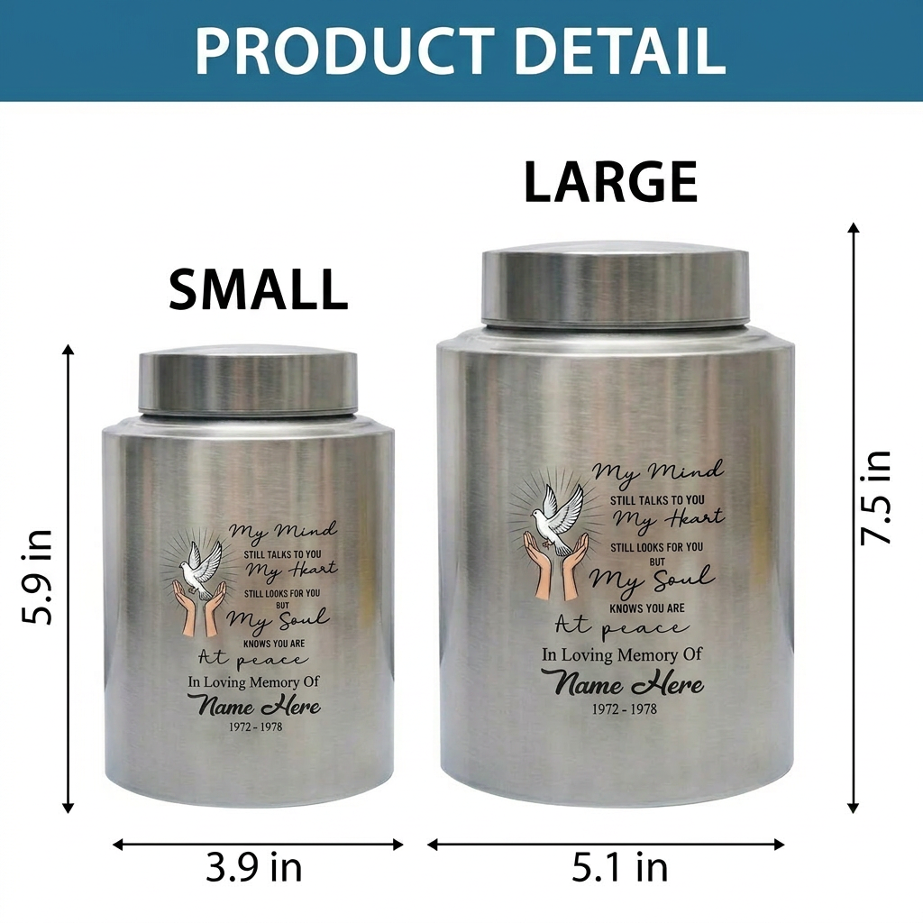 Personalized Peace Dove Hands Releasing Birds UV Print Stainless Steel Cremation Urn for Human Ashes Sympathy Grief Loss Small Large Memorial Keepsake Urn, Memorial Gift, In Loving Memory - Image 6
