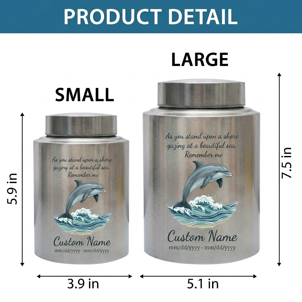 Personalized Dolphin Ocean Beach Themed UV Printed Metal Funeral Ash Container For Mom Dad Adult Male Female Large Cremation Memorial Keepsake Urn, Memorial Gift, In Loving Memory - Image 6