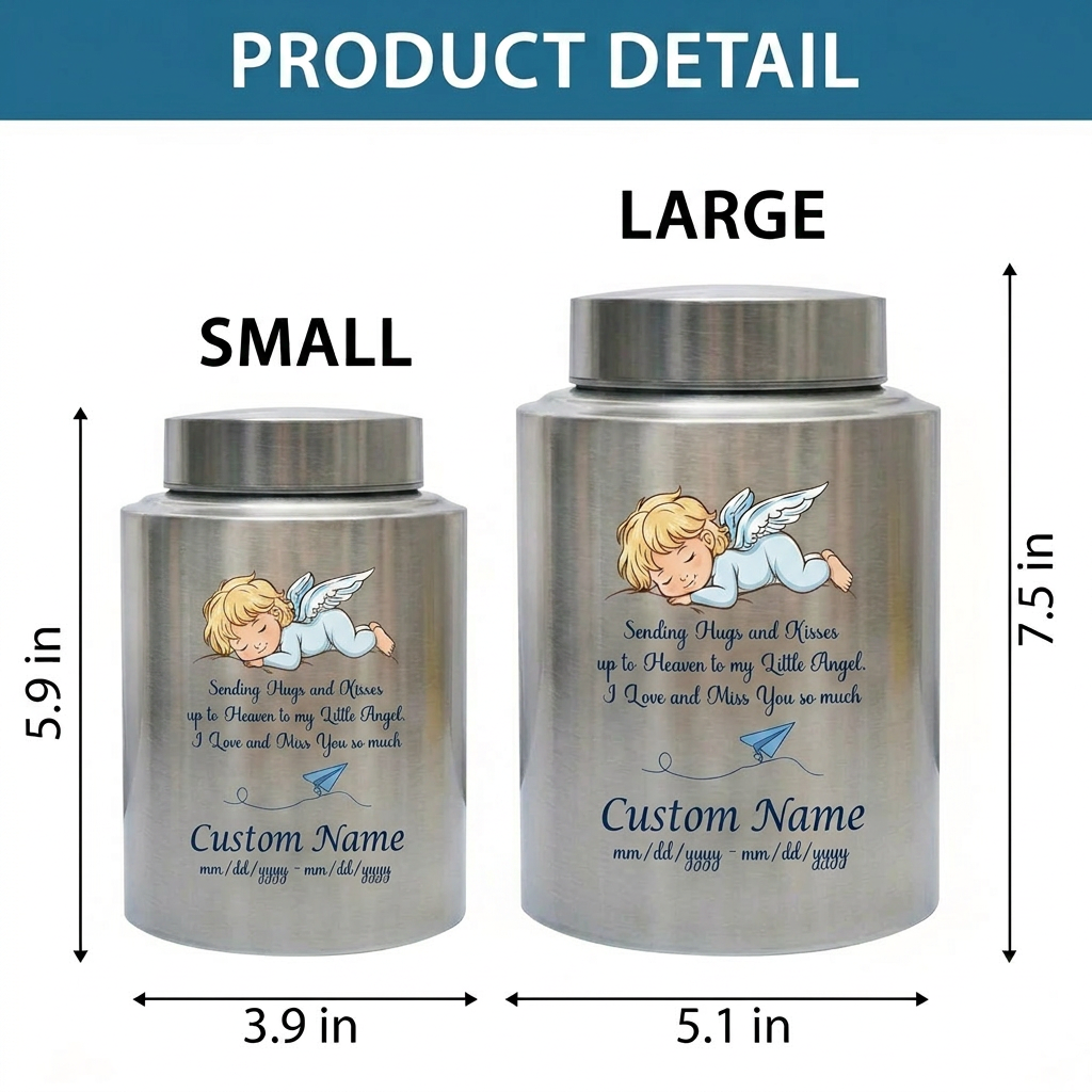 Personalized Little Angel Paper Airplane Stainless Steel Urn Infant Loss Child Remembrance Custom Name Dates Silver Black Gold Red Memorial Keepsake Urn, Memorial Gift, In Loving Memory - Image 6