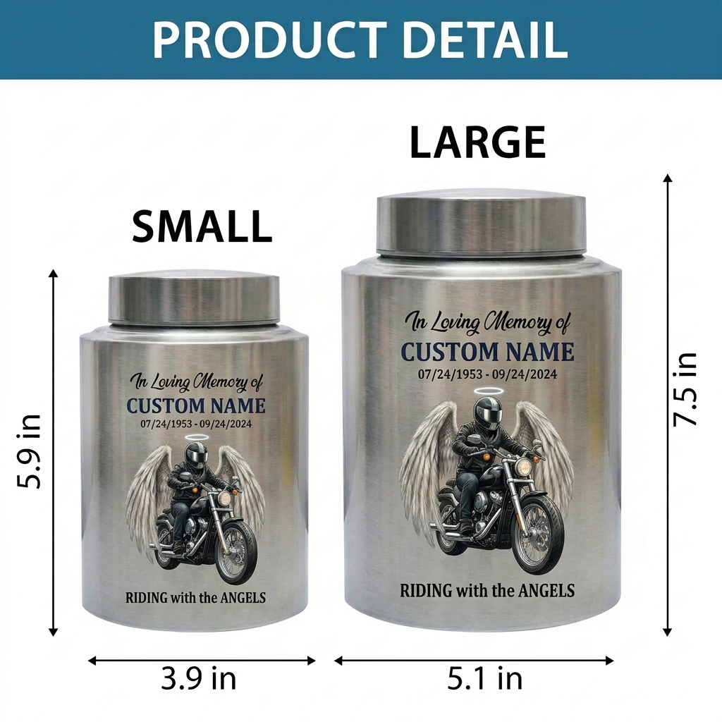 Personalized Motorcycle Biker Stainless Steel Decorative Urn for Human Ashes Adult Male Dad Husband Custom Large UV Printed Memorial Keepsake Urn, Memorial Gift, In Loving Memory - Image 6