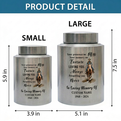 Personalized Cowboy Riding Horse Boots Hat Cross Stainless Steel Cremation Urn For Adult Human Ashes Funeral Remembrance Sympathy Memorial Keepsake Urn, Memorial Gift, In Loving Memory - Image 6