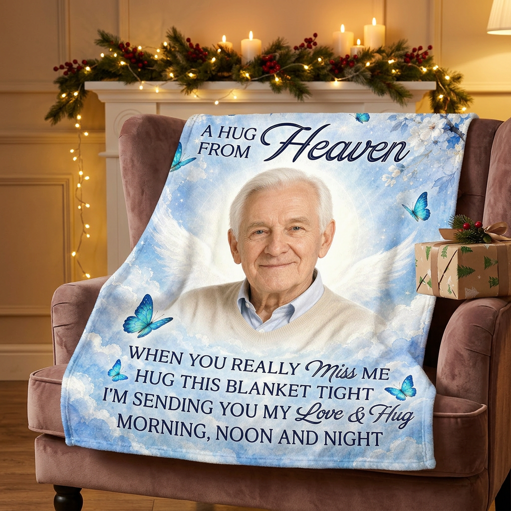 Personalized Memorial Photo Fleece Blanket - A Hug From Heaven Sympathy Remembrance Gift - Image 6