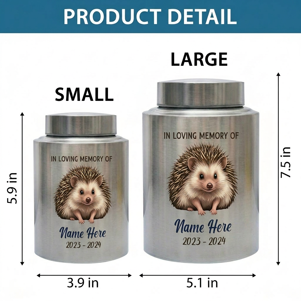 Personalized Hedgehog Stainless Steel Custom Pet Animal Lover Remembrance Decorative Ash Holder for Home Display Small or Large Memorial Keepsake Urn, Memorial Gift, In Loving Memory - Image 6