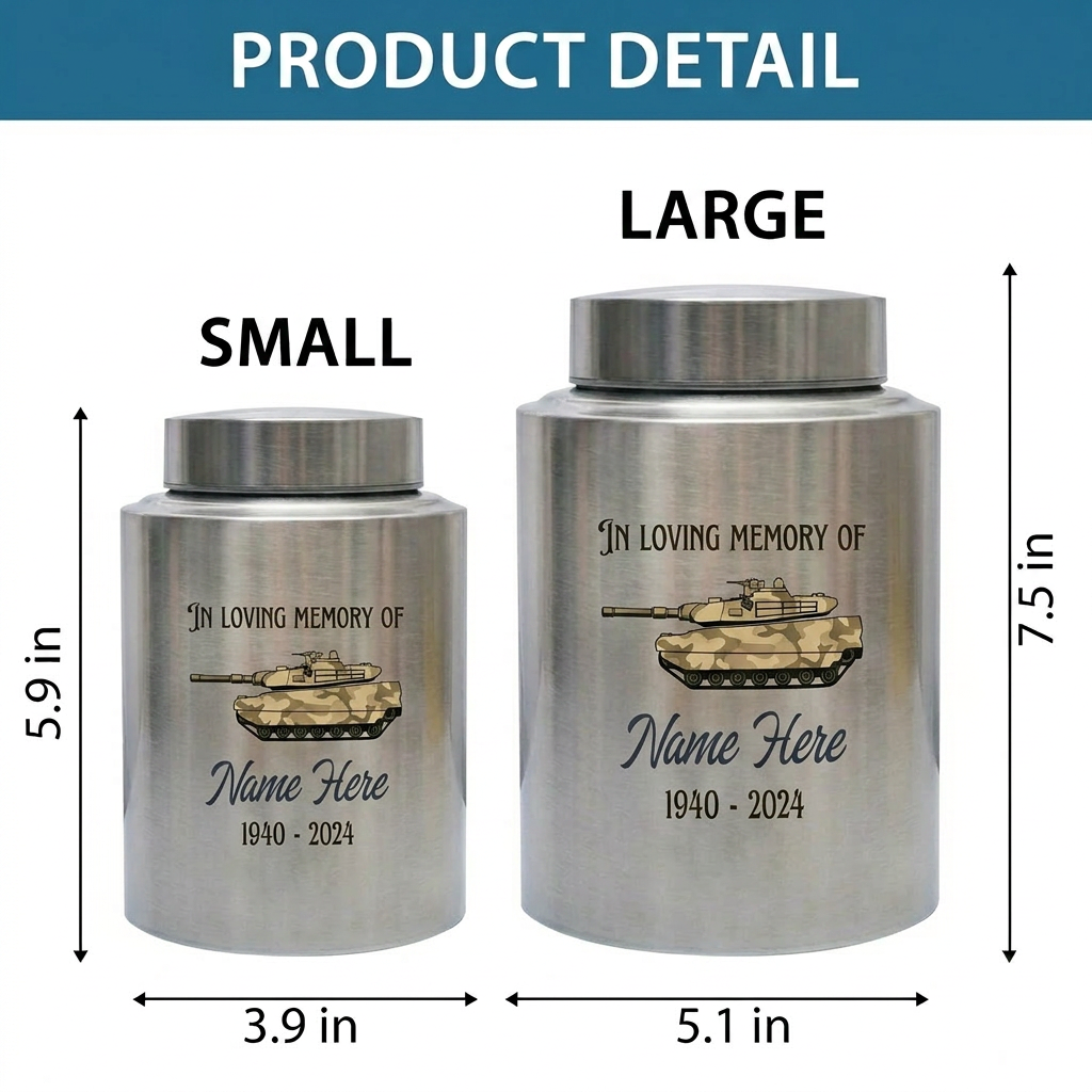Personalized US Army Soldier Veteran Tank Silhouette UV Printed Stainless Steel Military Tribute Home Decor Display Large 5.9x3.9 or 7.5x5.1 Memorial Keepsake Urn, Memorial Gift, In Loving Memory - Image 6