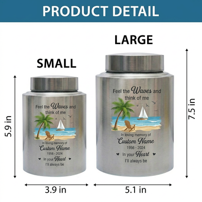 Personalized Beach Ocean Waves Design Stainless Steel Urn for Human Ashes, Loss of Loved One Funeral Bereavement Remembrance Tribute, 2 Sizes, Memorial Keepsake Urn, Memorial Gift, In Loving Memory - Image 6