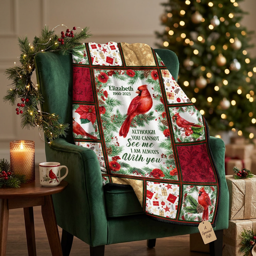 Personalized Cardinal Memorial Fleece Blanket - Christmas Sympathy Gift for Loss of Loved One - Image 6