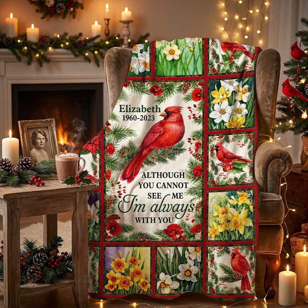 Personalized Cardinal Memorial Fleece Blanket - Sympathy Gift for Loss of a Loved One - Image 6