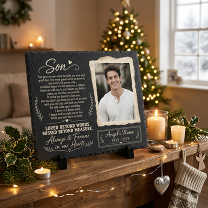 Personalized Son Memorial Garden Stone – Custom Photo Slate Plaque for Loss of Son - Image 6