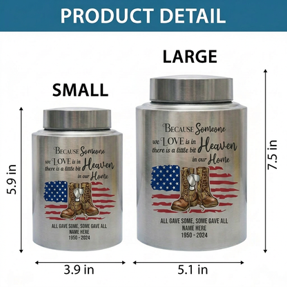 Personalized Veteran Military US Army Stainless Steel Large Urn Soldier Remembrance Tribute Home Decor Display Silver Black Gold Red Memorial Keepsake Urn, Memorial Gift, In Loving Memory - Image 6