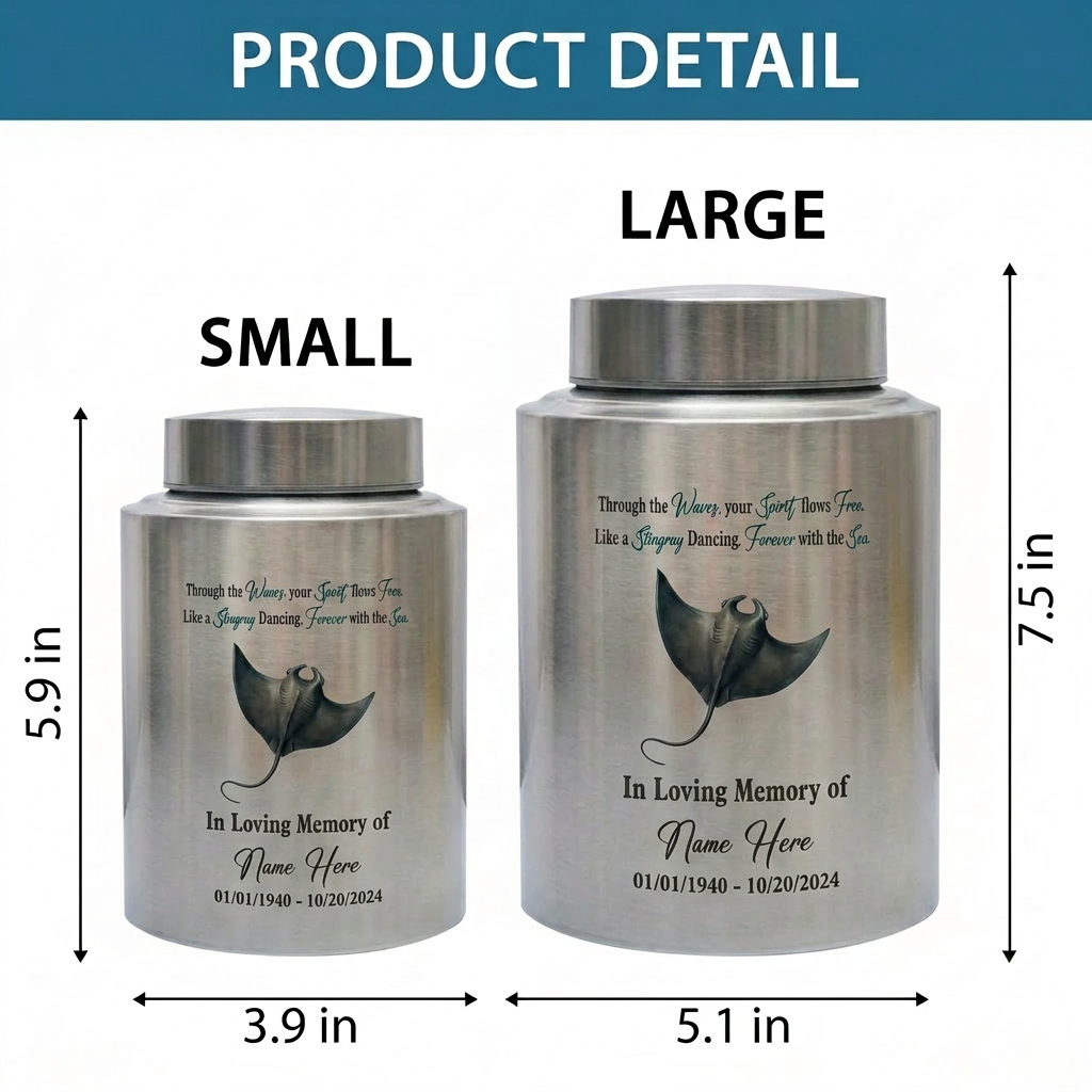 Personalized Stingray Beach Ocean Waves UV Printed Stainless Steel Urn for Loss of Loved One Marine Life Lover Large Ash Container Two Sizes Memorial Keepsake Urn, Memorial Gift, In Loving Memory - Image 6