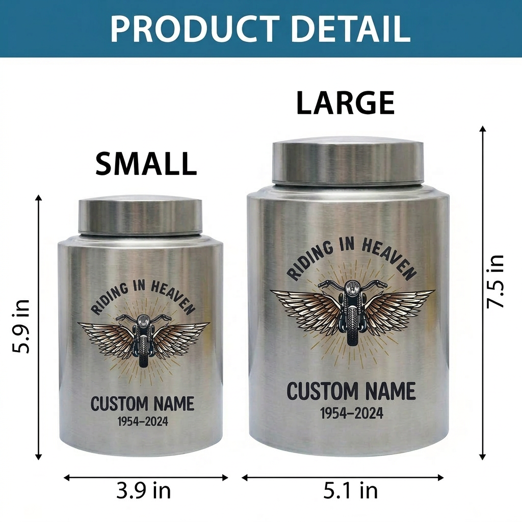 Personalized Motorcycle Cremation Urn Stainless Steel Riding In Heaven Biker Tribute for Dad Husband Two Sizes Black Gold Red Memorial Keepsake Urn, Memorial Gift, In Loving Memory - Image 6