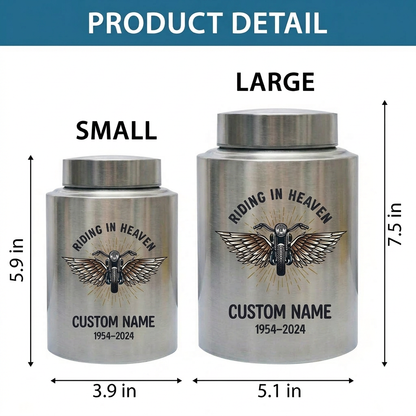 Personalized Motorcycle Cremation Urn Stainless Steel Riding In Heaven Biker Tribute for Dad Husband Two Sizes Black Gold Red Memorial Keepsake Urn, Memorial Gift, In Loving Memory - Image 6