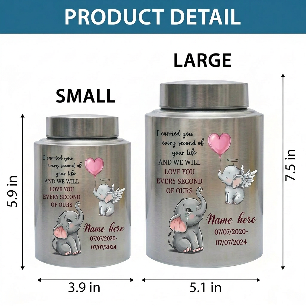 Personalized Baby Elephant Stainless Steel UV Printed Urn for Infant Child Boy Girl Loss, Bereaved Parents Grief Support, Memorial Keepsake Urn, Memorial Gift, In Loving Memory - Image 6