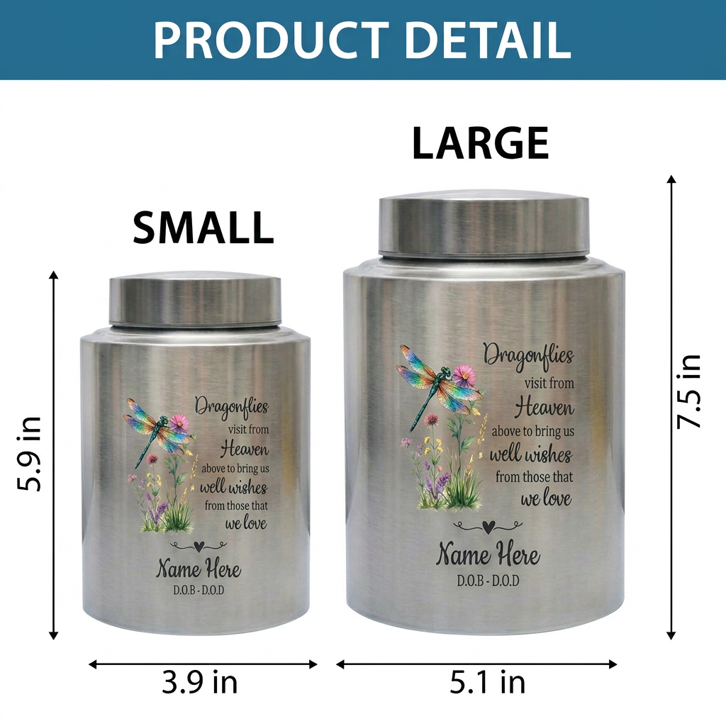 Personalized Dragonfly Stainless Steel Cremation Urns for Human Ashes Custom Sympathy Loss of Loved One Funeral Burial Ash Container Memorial Keepsake Urn, Memorial Gift, In Loving Memory - Image 6
