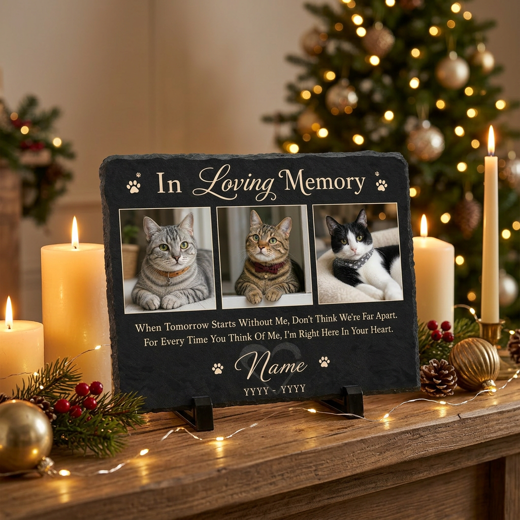 Personalized Cat Memorial Slate Plaque – Pet Loss Keepsake Stone with Photos - Image 6