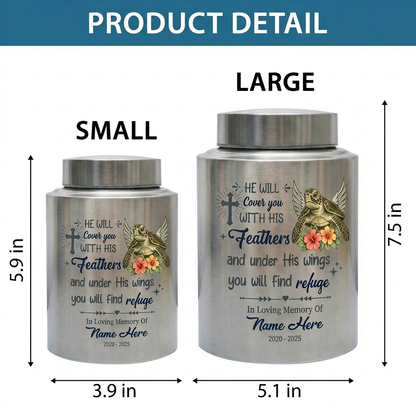 Personalized Sea Turtle Christian Cremation Urn for Human Ashes, He Will Cover You With His Feathers, Custom Name & Dates, Small & Large, Memorial Keepsake Urn, Memorial Gift, In Loving Memory - Image 6