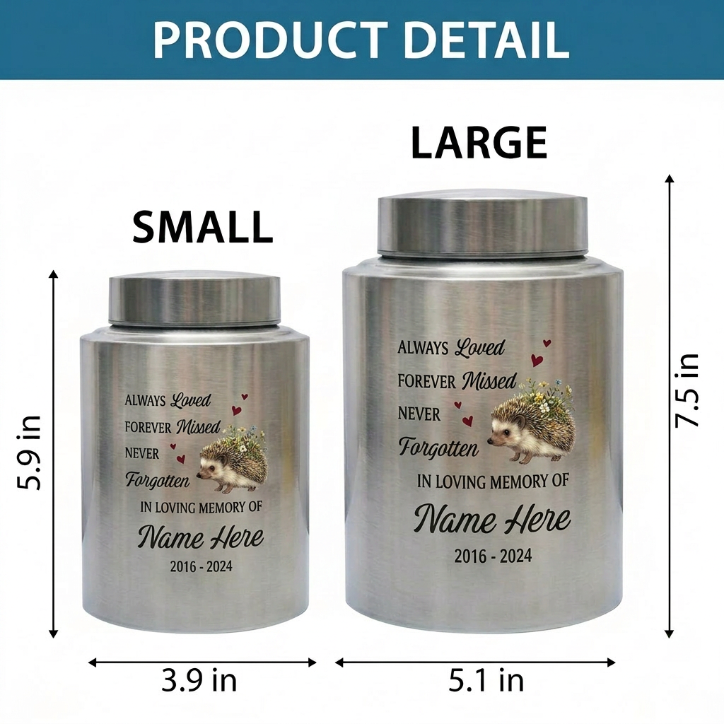 Personalized Hedgehog Floral Silhouette Stainless Steel Pet Urns for Ashes, Dog Cat Loss Sympathy Remembrance Gifts for Animal Lovers, Memorial Keepsake Urn, Memorial Gift, In Loving Memory - Image 6
