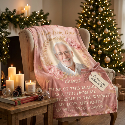 Personalized Memorial Photo Fleece Blanket - A Hug From Heaven Sympathy Gift for Loss of Loved One - Image 6