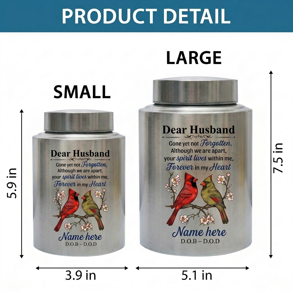 Personalized Couple in Heaven Dear Husband UV Print Stainless Steel Cremation Urn Loss of Husband Sympathy Gift for Widow 2 Sizes Memorial Keepsake Urn, Memorial Gift, In Loving Memory - Image 6