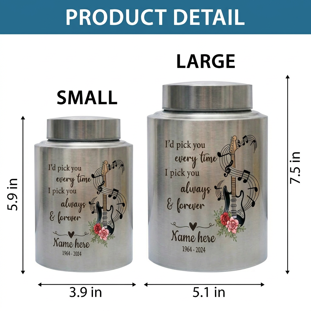 Personalized Guitar Stainless Steel Cremation Urn for Husband Wife Partner Music Lover Musician Loved One Large or Small Memorial Keepsake Urn, Memorial Gift, In Loving Memory - Image 6