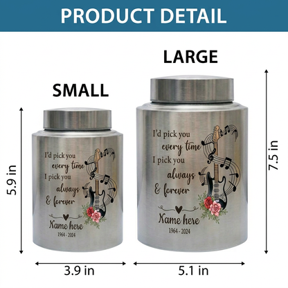 Personalized Guitar Stainless Steel Cremation Urn for Husband Wife Partner Music Lover Musician Loved One Large or Small Memorial Keepsake Urn, Memorial Gift, In Loving Memory - Image 6