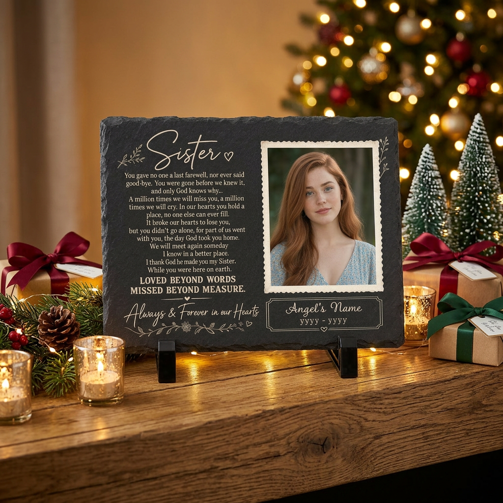 Personalized Sister Memorial Garden Stone – Photo Slate Plaque Gift for Loss of Sister - Image 6