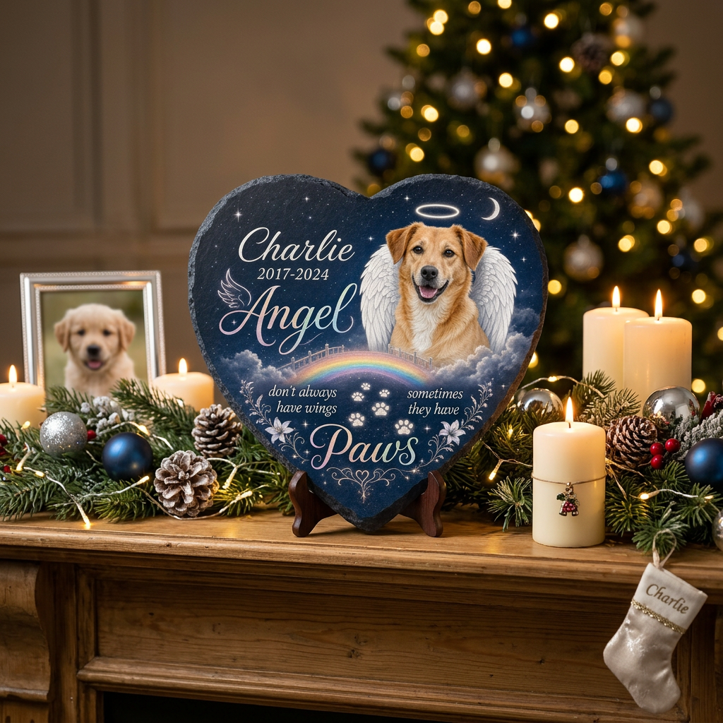 Personalized Dog Memorial Garden Stone Heart Shaped Angel Paws Photo Gift - Image 6
