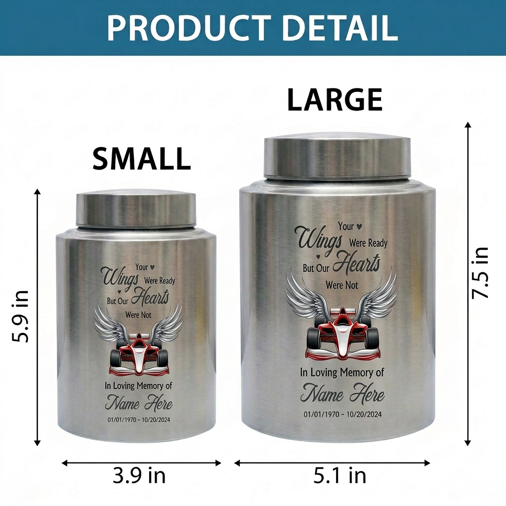 Personalized Victory Racing Urns for Human Ashes Your Wings Were Ready But Our Hearts Were Not Bereavement Sympathy Present Small Large Memorial Keepsake Urn, Memorial Gift, In Loving Memory - Image 6