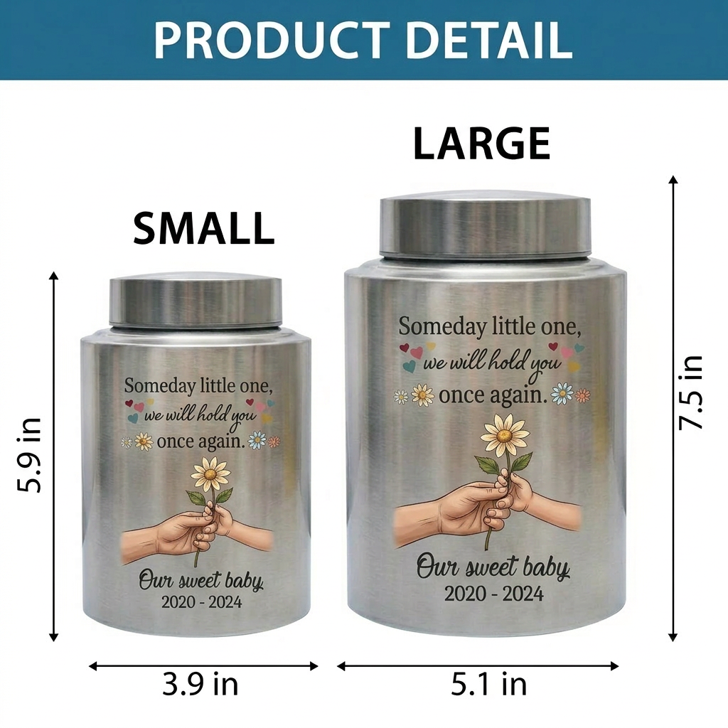 Personalized Baby Loss Sunflower Heart Stainless Steel Urn For Infant Child Bereavement Sympathy Gift Loss Of Little One Small Large Sizes Memorial Keepsake Urn, Memorial Gift, In Loving Memory - Image 6