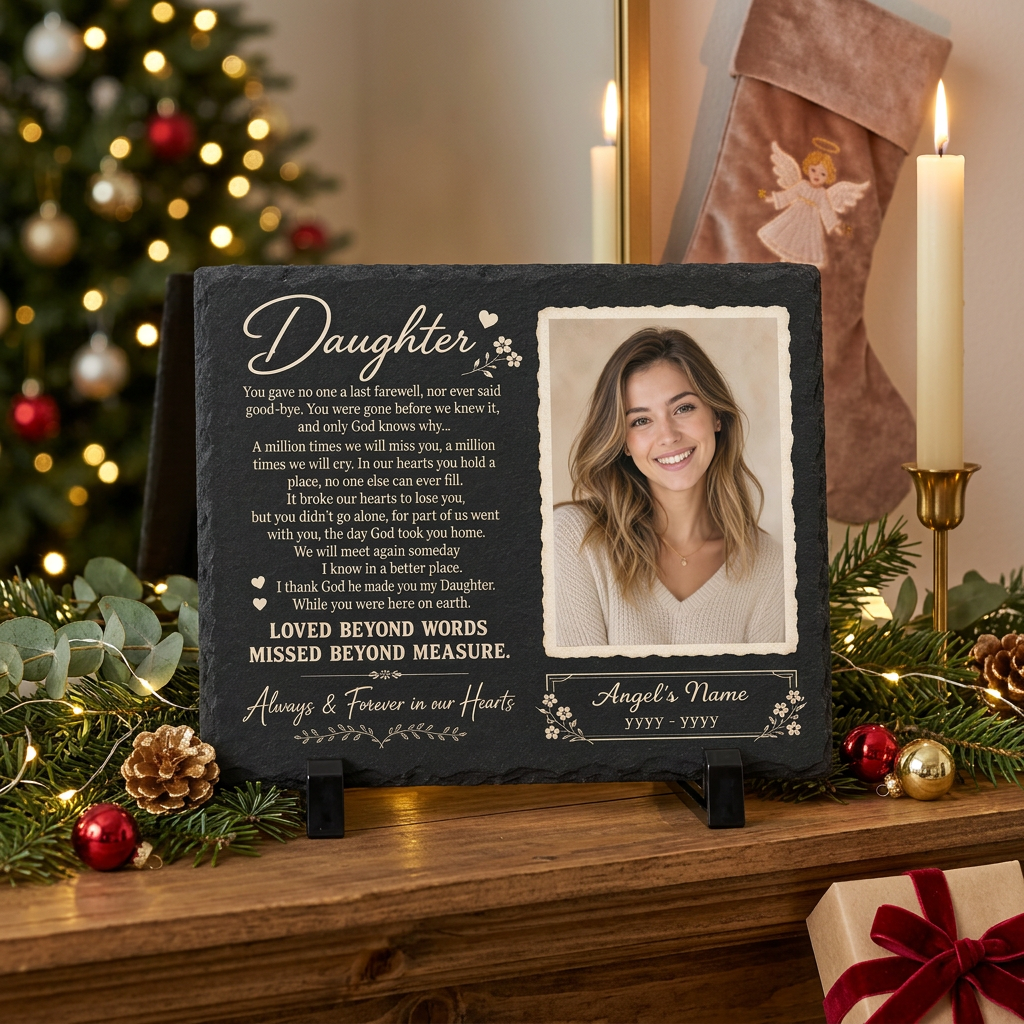 Personalized Daughter Memorial Garden Stone – Custom Photo Slate Plaque Gift - Image 6