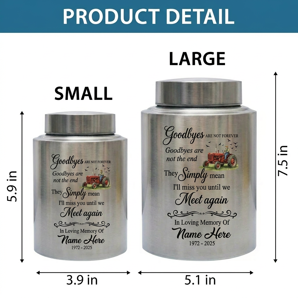 Personalized Farmer Memorial Stainless Steel Ash Holder with Flying Birds Goodbyes Are Not Forever Quote for Loss of Father Grandfather Memorial Keepsake Urn, Memorial Gift, In Loving Memory - Image 6