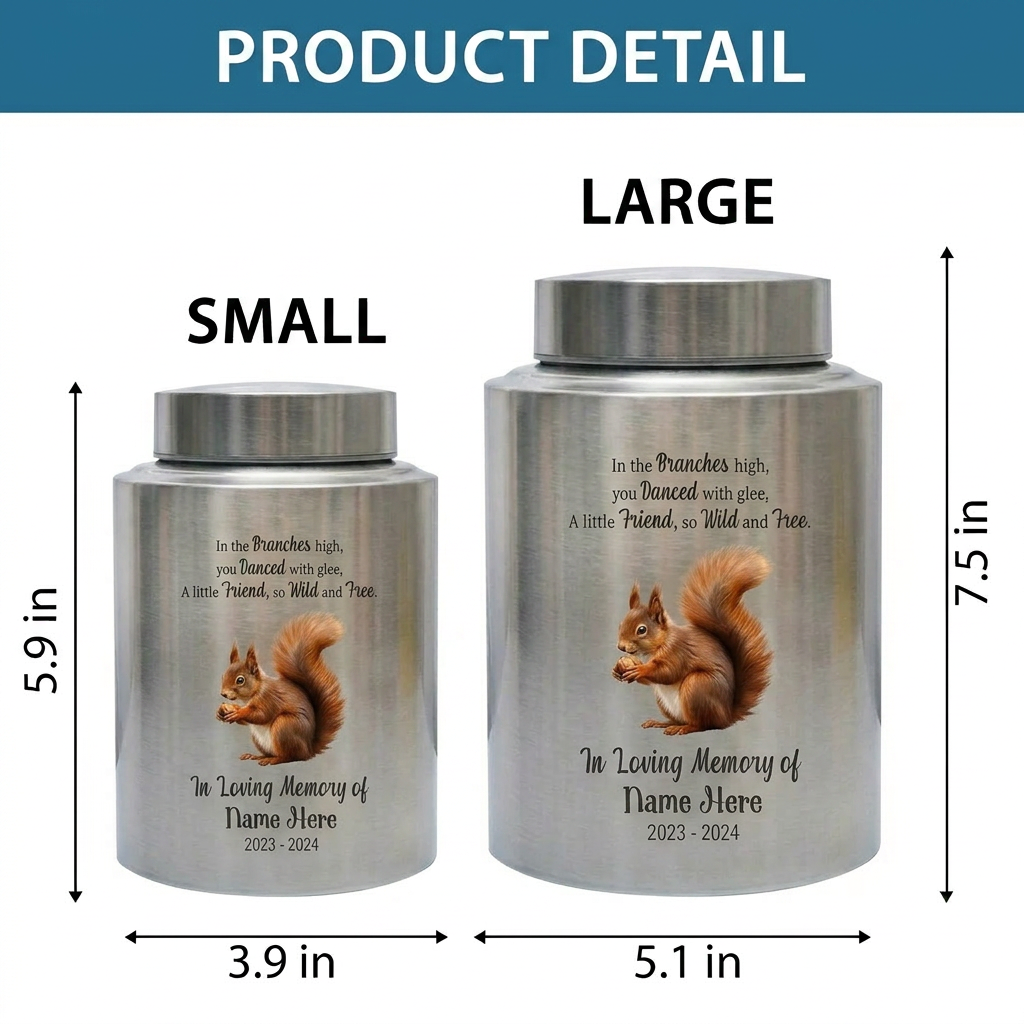 Personalized Squirrel Stainless Steel Large Urn for Pet Loss Animal Lovers Small Pet Memorial Available in Silver Black Gold Red Memorial Keepsake Urn, Memorial Gift, In Loving Memory - Image 6