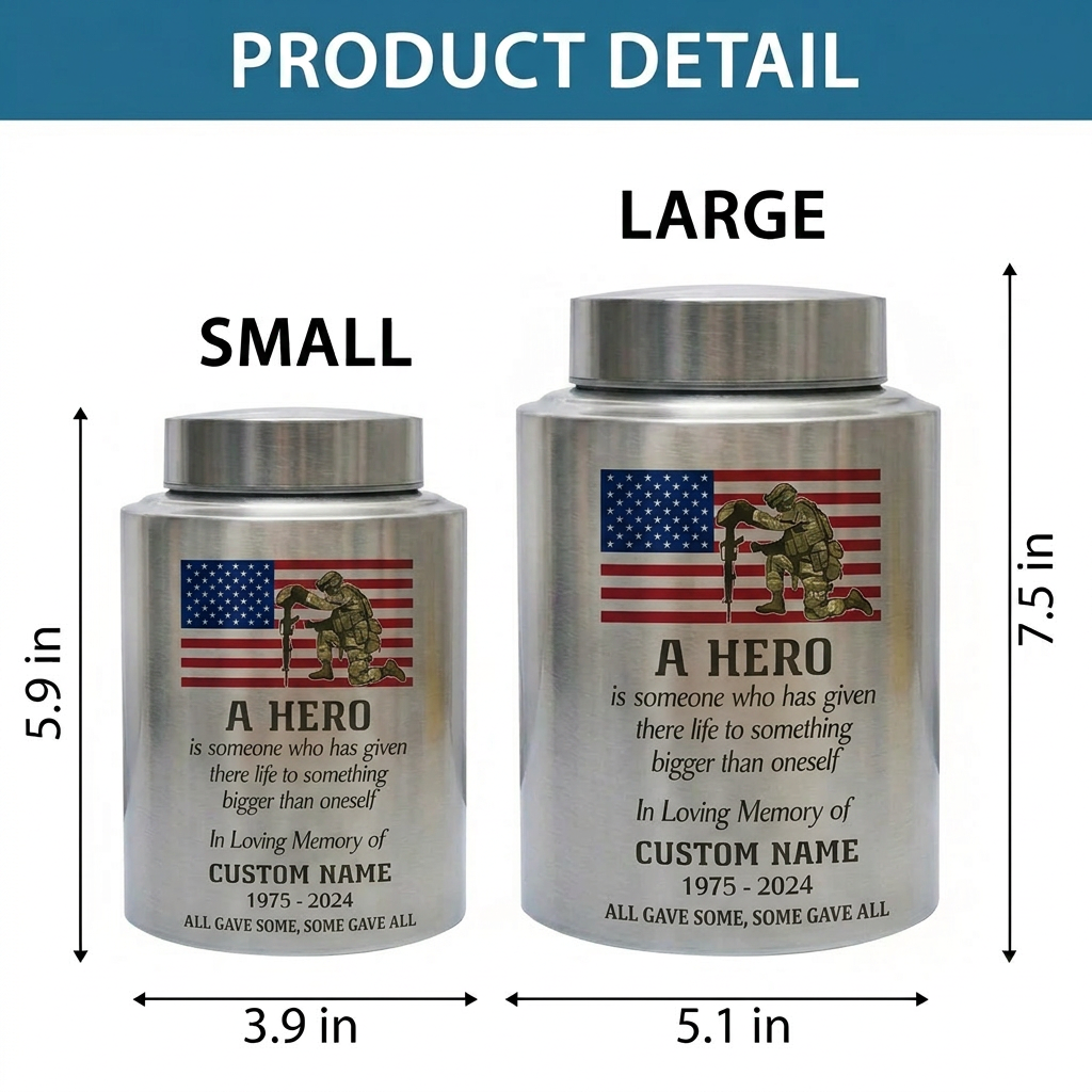 Personalized Military Veteran Hero Quote Stainless Steel Urn for Soldier Army Armed Forces Tribute Funeral Service Bereavement Small Large Memorial Keepsake Urn, Memorial Gift, In Loving Memory - Image 6