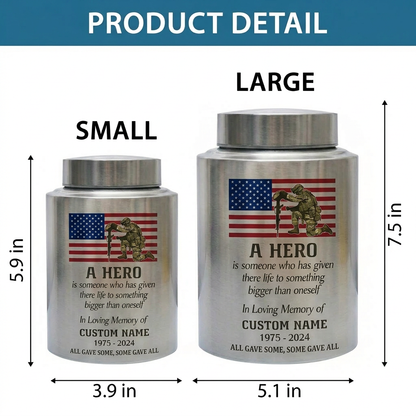 Personalized Military Veteran Hero Quote Stainless Steel Urn for Soldier Army Armed Forces Tribute Funeral Service Bereavement Small Large Memorial Keepsake Urn, Memorial Gift, In Loving Memory - Image 6