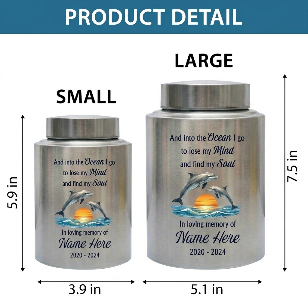 Personalized Dolphin Ocean Stainless Steel Cremation Urn for Adult Male Female Mom Dad, Large UV Print Decorative Funeral Ashes Container, Memorial Keepsake Urn, Memorial Gift, In Loving Memory - Image 6