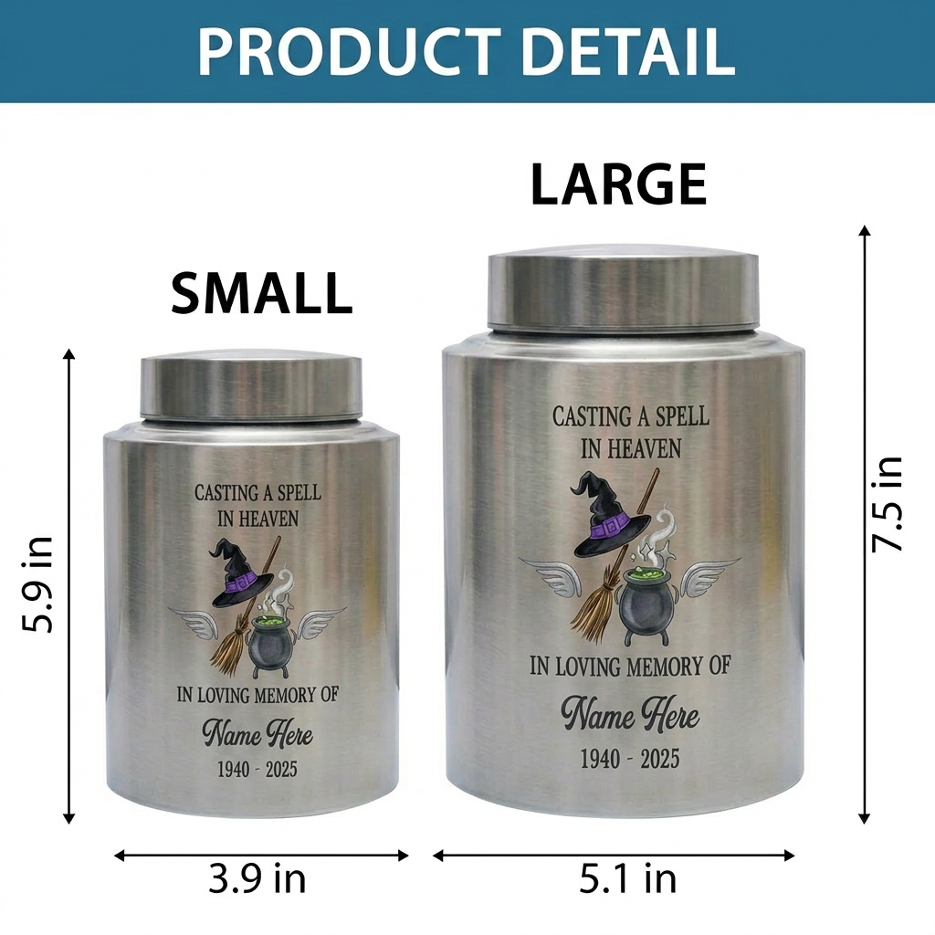 Personalized Witchcraft Lover Memorial UV Printed Stainless Steel Urn for Adult Human Ashes Casting A Spell Wiccan Pagan Bereavement Memorial Keepsake Urn, Memorial Gift, In Loving Memory - Image 6