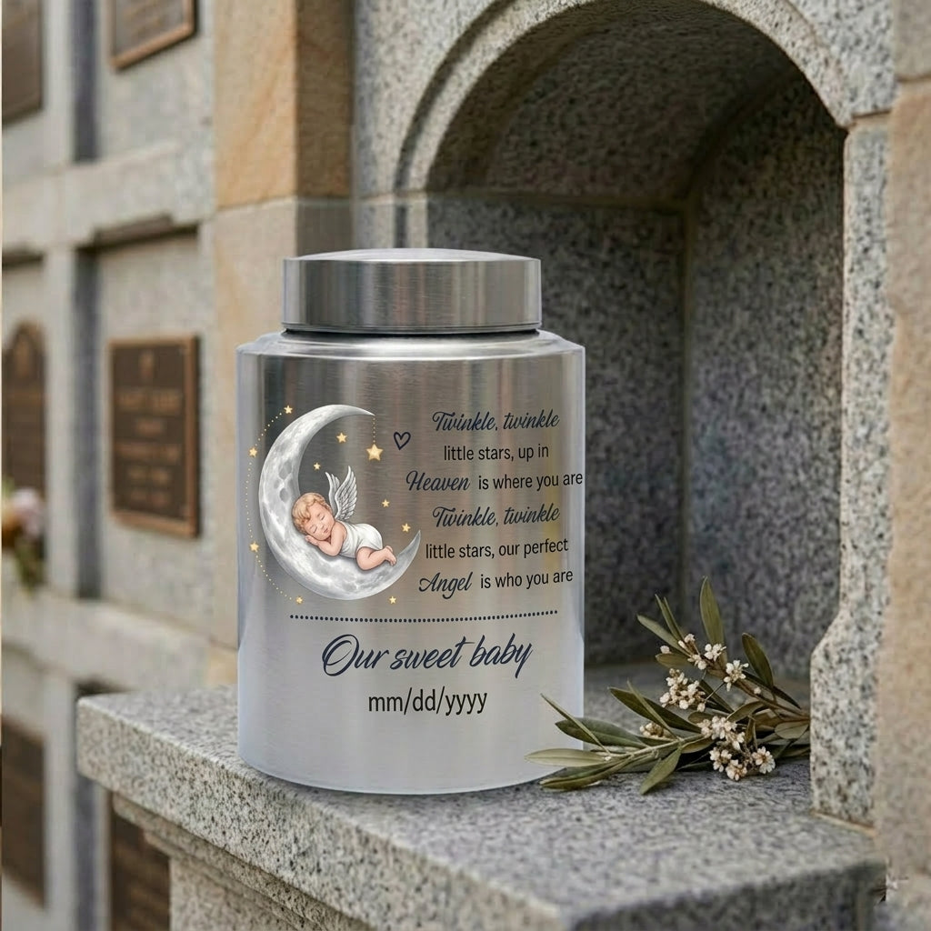 Personalized Baby Moon Stainless Steel Urn for Infant Child Boy Girl, Decorative Twinkle Star Nursery Urn, Custom Angel Funeral Ash Holder, Memorial Keepsake Urn, Memorial Gift, In Loving Memory - Image 7