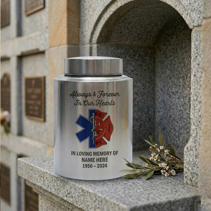 Personalized Firefighter Hero Stainless Steel Cremation Ash Vessel First Responder Sympathy Tribute Custom Name Dates Small Large Memorial Keepsake Urn, Memorial Gift, In Loving Memory - Image 7