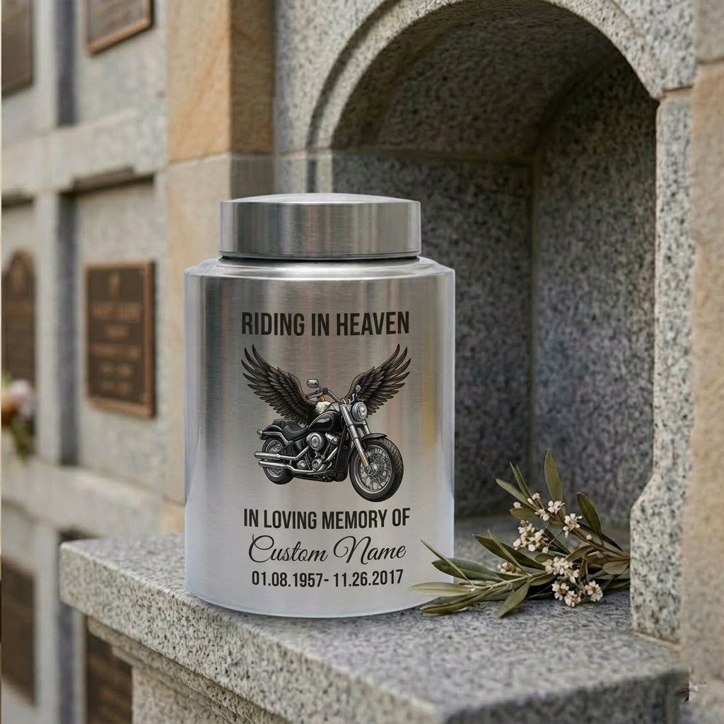 Personalized Motorcycle Riding in Heaven Stainless Steel Ash Holder for Adult Male Dad Biker Funeral Display Large Capacity Memorial Keepsake Urn, Memorial Gift, In Loving Memory - Image 7