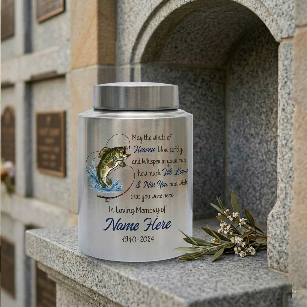 Personalized Bass Fishing Stainless Steel Cremation Urns For Human Ashes Fisherman Funeral Tribute Bereavement Resting Place Small Large Size Memorial Keepsake Urn, Memorial Gift, In Loving Memory - Image 7