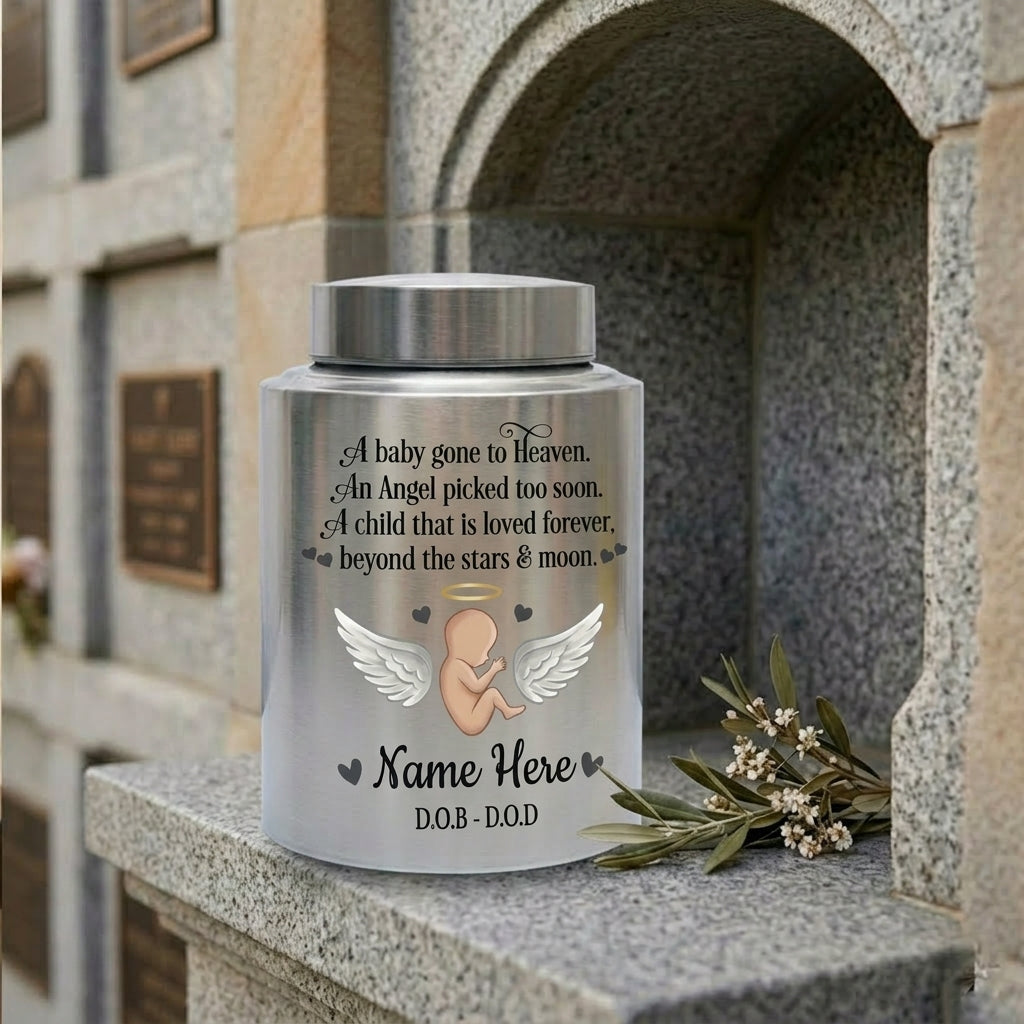 Personalized Baby Angel Stainless Steel Cremation Urn, Infant Loss Bereavement Miscarriage Keepsake for Grieving Parents, UV Printed Memorial Keepsake Urn, Memorial Gift, In Loving Memory - Image 7