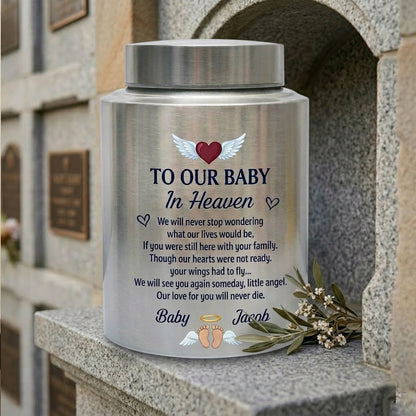 Personalized Infant Footprints Angel Wings Baby Loss Stainless Steel Urn For Grieving Parents Miscarriage Child Remembrance Small Or Large Memorial Keepsake Urn, Memorial Gift, In Loving Memory - Image 7