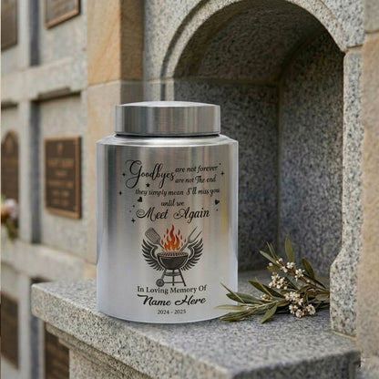 Personalized Custom Grilling Dad BBQ Father Stainless Steel UV Print Loss of Grandpa Goodbyes Are Not Forever Quote Large Small Memorial Keepsake Urn, Memorial Gift, In Loving Memory - Image 7