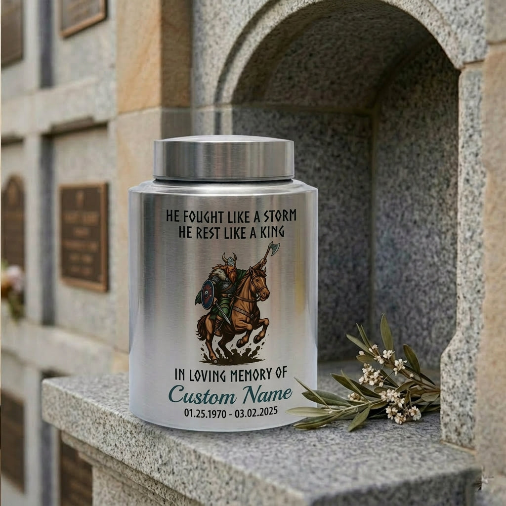 Personalized Valhalla Viking Nordic Runes UV Printed Stainless Steel Cremation Urn for Father Husband Veteran Ash Storage 5.9in & 7.5in Memorial Keepsake Urn, Memorial Gift, In Loving Memory - Image 7