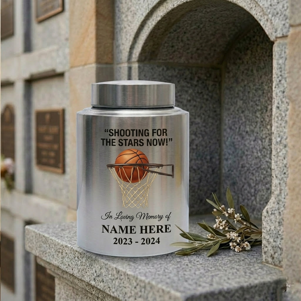 Personalized Basketball Stainless Steel UV Printed Urn for Human Ashes, Sports Fan Player Loss Tribute, Shooting For The Stars Now Large Custom Memorial Keepsake Urn, Memorial Gift, In Loving Memory - Image 7